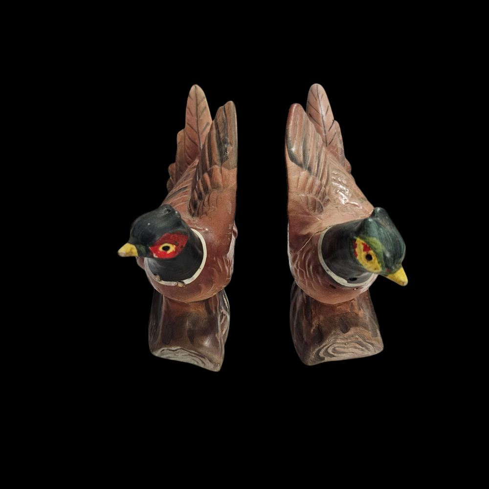 Vintage Pheasant Salt & Pepper Shakers Ceramic Hand Painted Japan Pair